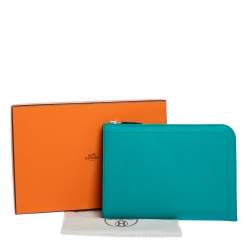 Hermes Vert Vertigo Epsom Leather Zip Tablet Case