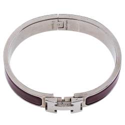 Pre Owned Hermes Clic H Rouge de Chine Palladium Plated Narrow Bracelet PM