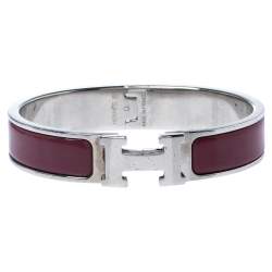Pre Owned Hermes Clic H Rouge de Chine Palladium Plated Narrow Bracelet PM