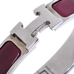 Pre Owned Hermes Clic H Rouge de Chine Palladium Plated Narrow Bracelet PM