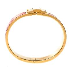 Pre Owned Hermes Clic H Red Enamel Gold Plated Narrow Bracelet PM