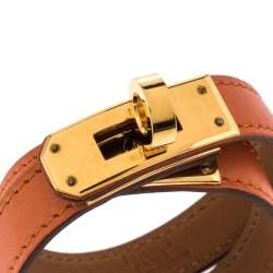 Pre Owned Hermes Kelly Orange Leather Double Tour Wrap Bracelet M