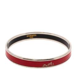 Pre Owned Hermès Red Enamel Calèche Narrow Bangle Bracelet