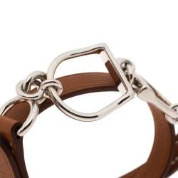 Pre Owned Hermès Brown Leather Etrier Double Tour Bracelet T1
