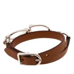 Pre Owned Hermès Brown Leather Etrier Double Tour Bracelet T1