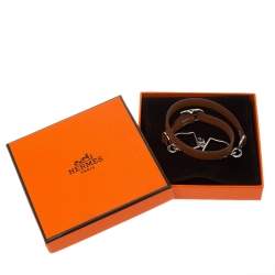 Pre Owned Hermès Brown Leather Etrier Double Tour Bracelet T1