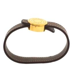 Pre Owned Hermes Brown Leather Looping Gold Plated Bracelet M
