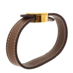 Pre Owned Hermes Brown Leather Looping Gold Plated Bracelet M