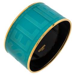 Pre Owned Hermes Bleu Maldives Enamel Extra Wide Sellier Bangle Bracelet