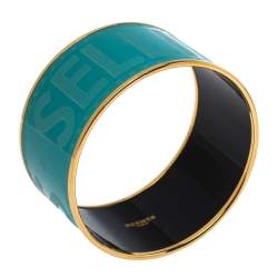 Pre Owned Hermes Bleu Maldives Enamel Extra Wide Sellier Bangle Bracelet