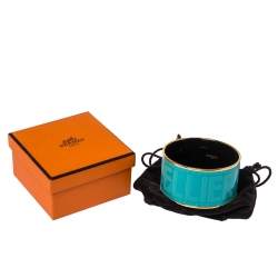 Pre Owned Hermes Bleu Maldives Enamel Extra Wide Sellier Bangle Bracelet