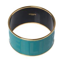 Pre Owned Hermes Bleu Maldives Enamel Extra Wide Sellier Bangle Bracelet