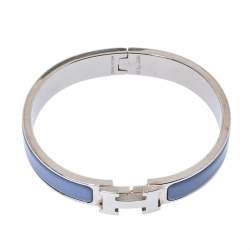 Pre Owned Hermès Clic H Enamel Palladium Plated Narrow Bracelet GM