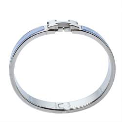 Pre Owned Hermès Clic H Enamel Palladium Plated Narrow Bracelet GM