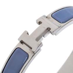 Pre Owned Hermès Clic H Enamel Palladium Plated Narrow Bracelet GM