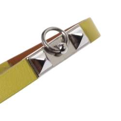Pre Owned Hermès Micro Rivale Leather Palladium Plated Bracelet S