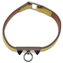 Pre Owned Hermès Micro Rivale Leather Palladium Plated Bracelet S