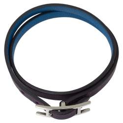Pre Owned Hermès Blue/Purple Leather Behapi Double Tour Bracelet M