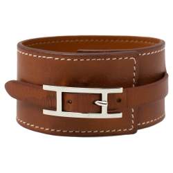 Pre Owned Hermès Tan Brown Leather Wide Hapi Bracelet M