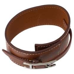 Pre Owned Hermès Tan Brown Leather Wide Hapi Bracelet M