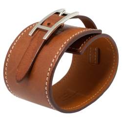 Pre Owned Hermès Tan Brown Leather Wide Hapi Bracelet M
