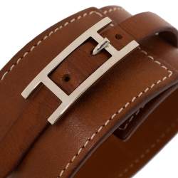 Pre Owned Hermès Tan Brown Leather Wide Hapi Bracelet M