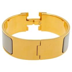 Pre Owned Hermès Clic Clac H Cream Enamel Gold Plated Wide Bracelet PM