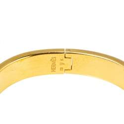 Pre Owned Hermès Clic H Lime Green Enamel Gold Plated Narrow Bracelet PM