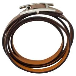 Pre Owned Hermès Taupe Leather Hapi Quad Tour Wrap Bracelet M