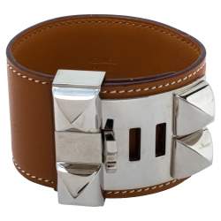 Pre Owned Hermès Collier de Chien Tan Brown Leather Cuff Bracelet