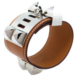 Pre Owned Hermès Collier de Chien Tan Brown Leather Cuff Bracelet
