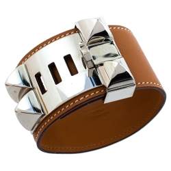 Pre Owned Hermès Collier de Chien Tan Brown Leather Cuff Bracelet