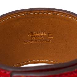Pre Owned Hermès Collier de Chien Red Alligator Leather Gold Plated Cuff Bracelet S