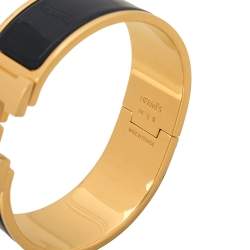 Hermes Clic Clac H Blue Enamel Gold Plated Bracelet PM