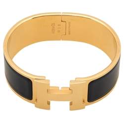 Hermes Clic Clac H Blue Enamel Gold Plated Bracelet PM