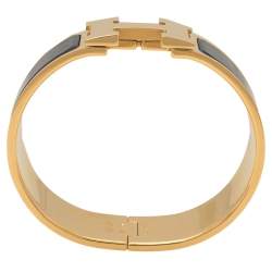 Hermes Clic Clac H Blue Enamel Gold Plated Bracelet PM