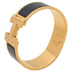 Hermes Clic Clac H Blue Enamel Gold Plated Bracelet PM