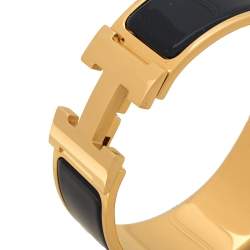 Hermes Clic Clac H Blue Enamel Gold Plated Bracelet PM