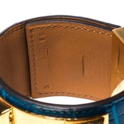 Pre Owned Hermès Blue Alligator Leather Collier de Chien Cuff Bracelet S