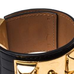 Pre Owned Hermès Black Alligator Leather Collier de Chien Cuff Bracelet S