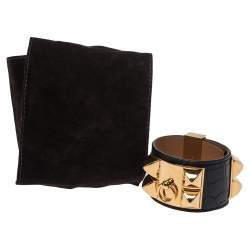 Pre Owned Hermès Black Alligator Leather Collier de Chien Cuff Bracelet S