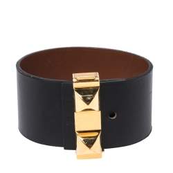 Pre Owned Hermès Bicolor Leather Gold Plated Illusion Bracelet