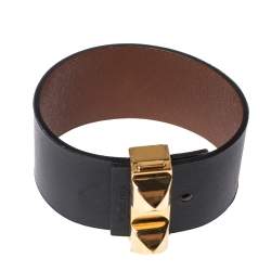 Pre Owned Hermès Bicolor Leather Gold Plated Illusion Bracelet