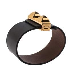 Pre Owned Hermès Bicolor Leather Gold Plated Illusion Bracelet
