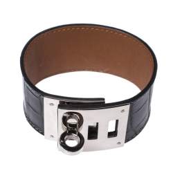 Pre Owned Hermès Black Alligator Leather Kelly Dog Cuff Bracelet 