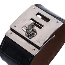 Pre Owned Hermès Black Alligator Leather Kelly Dog Cuff Bracelet 