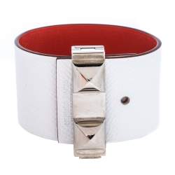 Pre Owned Hermès Bicolor Leather Palladium Plated Illusion Bracelet PM