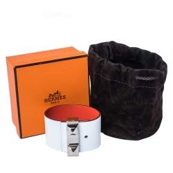 Pre Owned Hermès Bicolor Leather Palladium Plated Illusion Bracelet PM