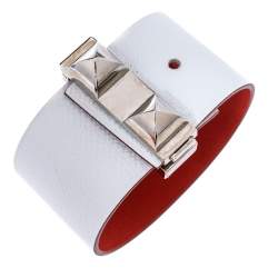 Pre Owned Hermès Bicolor Leather Palladium Plated Illusion Bracelet PM