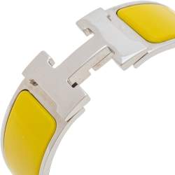 Pre Owned Hermès Clic Clac H Yellow Enamel Palladium Plated Wide Bracelet PM